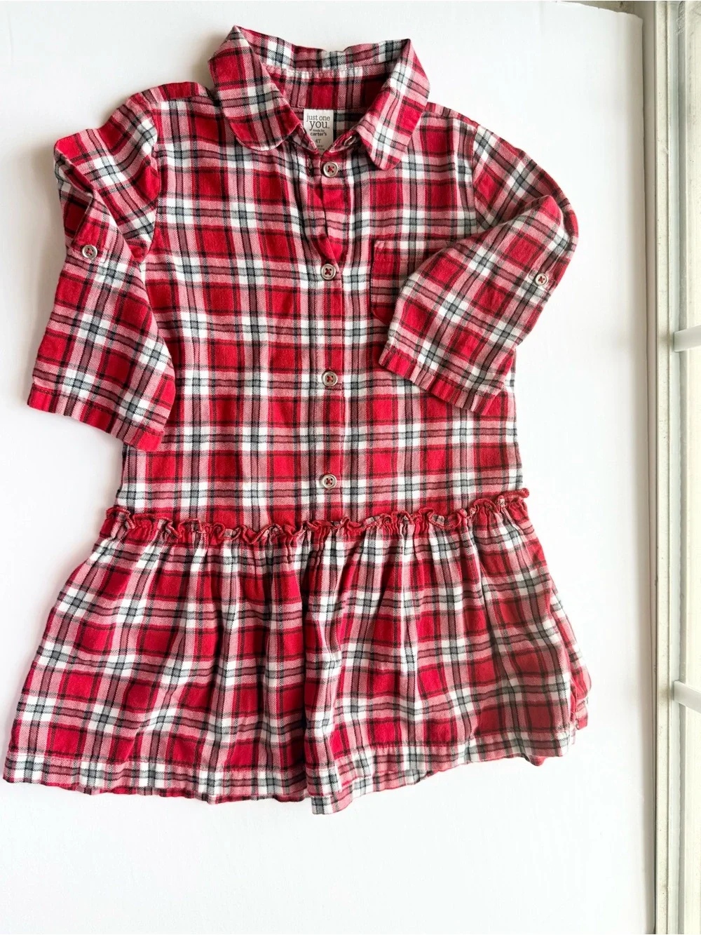 Set of Patterned Girls' Dresses 3T- Red Plaid, Black Floral & Cream Polka Dot